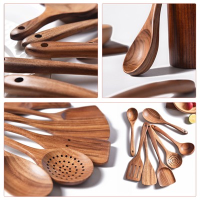 SUGIFT 13-Piece Wooden Kitchen Utensil Set – Acacia Wood Cooking Utensils with Holder, Spoon Rest, and Hanging Hooks — фото 6