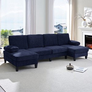 Mjkone 110"U-Shaped Sectional Couches,Chenille Upholstered Large 4-Seater Sofa with Double Chaises and Sleepable Armrests - 1 of 4