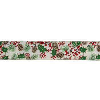 Northlight Glitter White and Green Holly Berries Christmas Wired Craft Ribbon 2.5" x 16 Yards