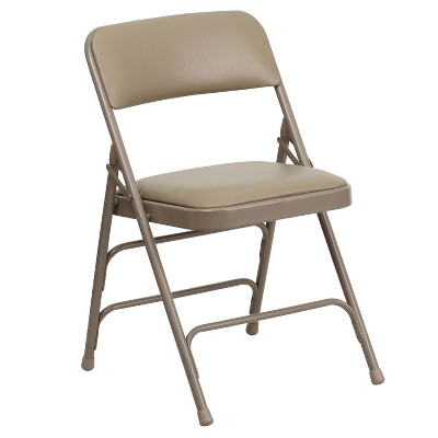 Beige Vinyl Upholstered Metal Folding Reception Chairs, Set of 4
