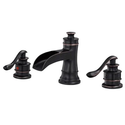 BWE 8 in. Widespread Double Handle Waterfall Bath Faucet With Pop-up Drain Assembly in Spot Resist