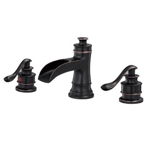 BWE 8 in. Widespread Double Handle Waterfall Bath Faucet With Pop-up Drain Assembly in Spot Resist - 1 of 4
