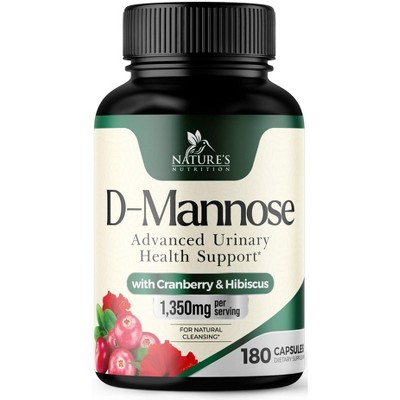 D-Mannose 1350mg with Cranberry Extra Strength Natural Urinary Health Support - 180 Capsules By Nature's Nutrition