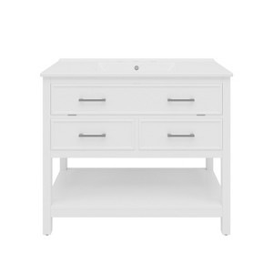 Vynxaria 36" Bathroom Vanities White Vanity with Ceramic Basin, Tip-Out Tray & Two Drawers 34"H - 1 of 4