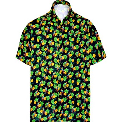 LA LEELA Mens Hawaiian Shirts Short Sleeve Button Down Shirt Floral Shirt Men Casual Holiday Tropical Island Shirts for Men M Parrots Flowers Black