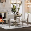 44" Round Pedestal Dining Table Set with 4 Upholstered Chairs, Retro Solid Wood Kitchen Set for Small Space-3irtyhousy - 2 of 4