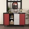 Black Storage Cabinet with Red Doors, 2 Drawers & 2 Open Compartments - Modern Sideboard Buffet & Coffee Bar Accent for Kitchen - 2 of 4
