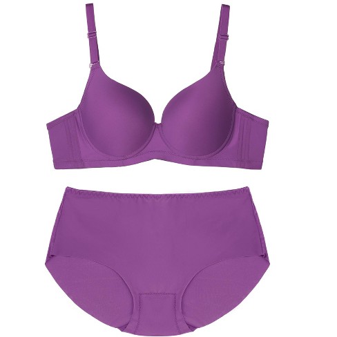 Agnes Orinda Women's Underwire Solid Seamless Comfort Push-Up Bra and  Underwear Set Purple 40D