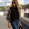 Amaryllis Women's Long-Sleeve Mixed Floral Fabric Top Boat Neck Stylish Versatile - 3 of 4
