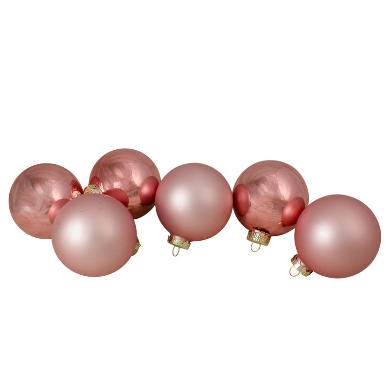 Northlight 6ct Shiny and Matte Baby Pink Glass Ball Christmas Ornaments 3.25" (80mm), 1 of 5
