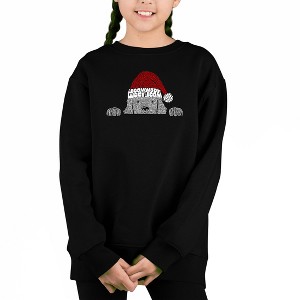 LA Pop Art Christmas Peeking Dog - Girl's Word Art Crewneck Sweatshirt - 1 of 3