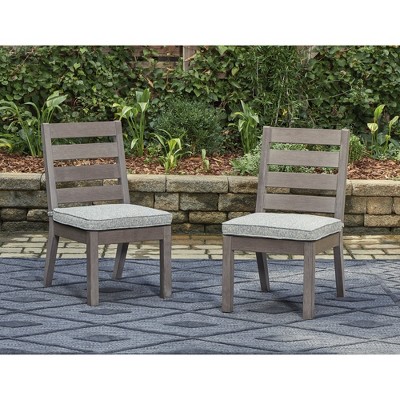 Gray Weatherwood Armless Outdoor Dining Chairs with Cushions (Set of 2)