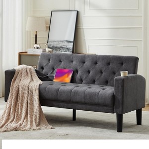 TYBOATLE Velvet Loveseat Sofa Set, 3-Piece Tufted Couch with 2 USB & Cup Holders, Small Space Furniture for Apartment, Office, Bedroom - 1 of 4