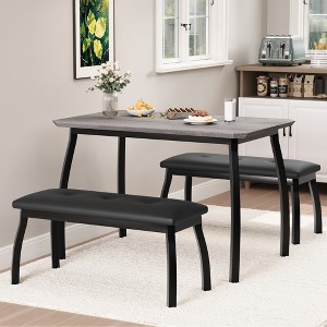 3-Piece Retro Dining Set, Space-Saving Table & 2 Upholstered Benches for 4, Chamfer Design Metal Frame Kitchen Furniture for Apartments - 1 of 4