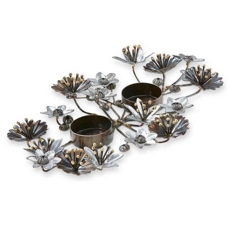 tag Flora Metal Flower 2 Tealight Candle Holder, 12.0L x 8.0W x 1.5H inches, Decorative Use Only, 1 of 3