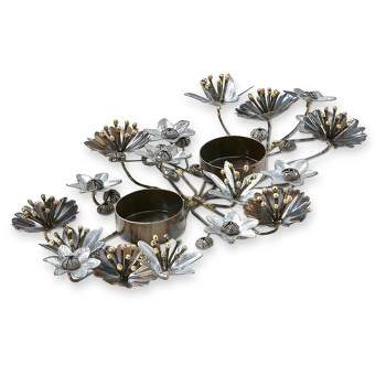 tag Flora Metal Flower 2 Tealight Candle Holder, 12.0L x 8.0W x 1.5H inches, Decorative Use Only