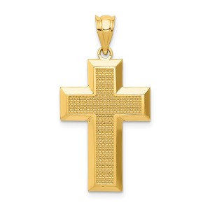 Black Bow Jewelry 14k Yellow or White Gold Small Beveled Edge Cross Pendant, 16 x 32mm - 1 of 4