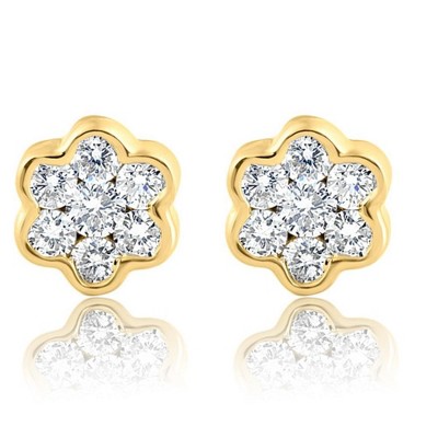Pompeii3 1ct tw Diamond Floral Shape Studs Lab Created Earrings in Yellow Gold