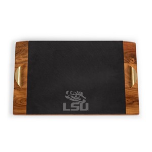 NCAA LSU Tigers Covina Acacia Wood and Slate Black with Gold Accents Serving Tray - 1 of 4