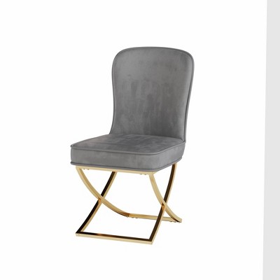 Lirago Set of 2 Grey Velvet Dining Chairs with Golden Metal Legs-Modern Ergonomic Design for Kitchen, Living Room & Office