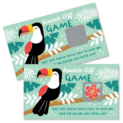 Big Dot of Happiness Calling All Toucans - Tropical Bird Baby Shower or Birthday Party Game Scratch Off Cards - 22 Count