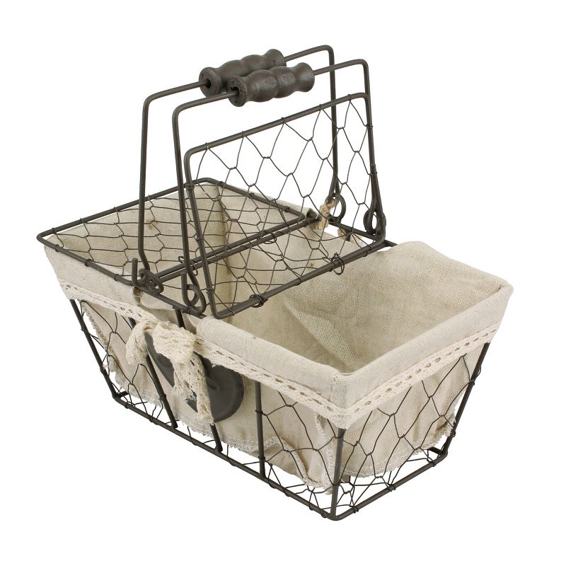 10.7&#34; x 6.5&#34; Decorative Farmhouse Chicken Wire Metal Picnic Basket Brown - Stonebriar Collection, 3 of 7