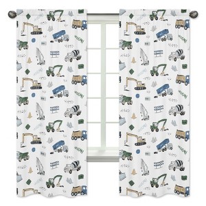 Sweet Jojo Designs Window Curtain Panels 84in. Construction Truck Green Blue and Grey - 1 of 4