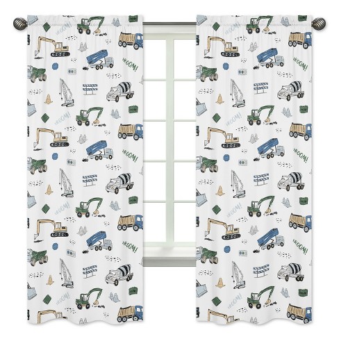 Sweet Jojo Designs Window Curtain Panels 84in. Construction Truck Green Blue and Grey - image 1 of 4