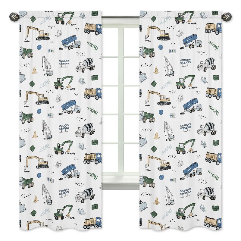Sweet Jojo Designs Window Curtain Panels 84in. Construction Truck Green Blue and Grey, 1 of 6