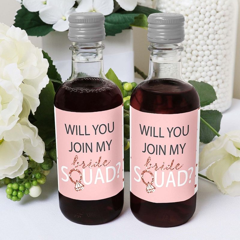 Big Dot of Happiness Will You Join My Bride Squad? - Mini Wine and Champagne Bottle Label Stickers - Rose Gold Bridesmaid Party Favor Gift - 16 Ct, 5 of 8