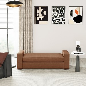 Christopher Knight Home Clark Modern Faux Leather Rubberwood Upholstered Ottoman - 1 of 4