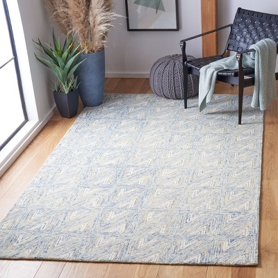 Blue Abstract Handmade Wool Tufted Area Rug, 5' x 8'