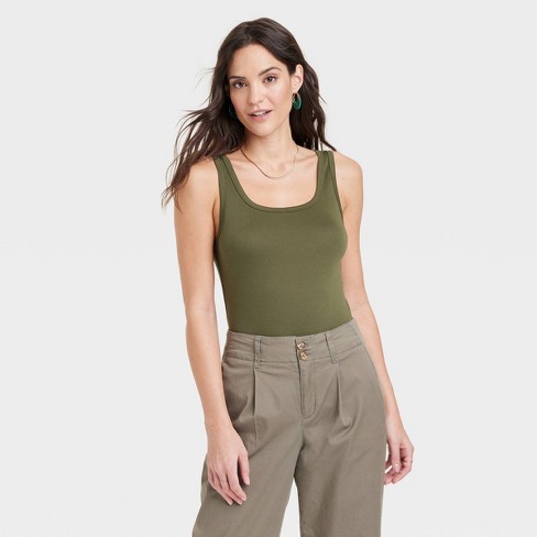 Women's Slim Fit Tank Top - A New Day™ Olive Green Xl : Target