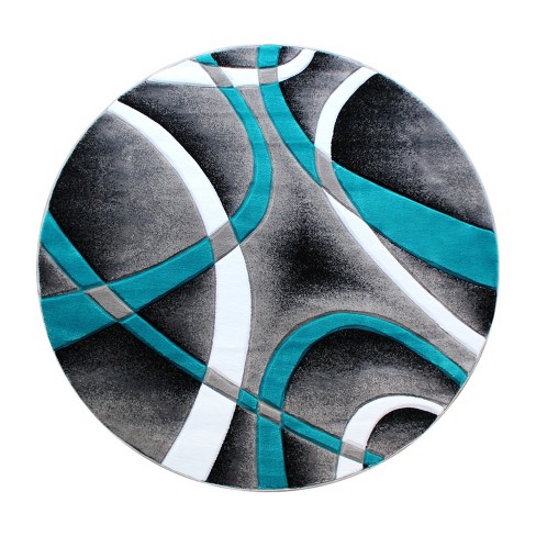 Emma And Oliver 5x5 Round Olefin Accent Rug With 3d Sculpted Intersecting  Arch Design In Turquoise, Gray, Black And White With Jute Backing : Target