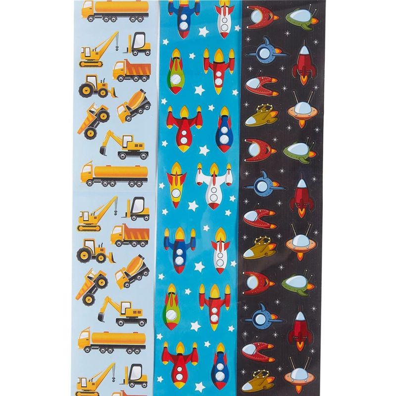 Juvale 9 Rolls 3000+ Transportation Stickers for Kids Birthday Party Favors, Spaceships Rockets Cars Trains Stickers, 6 of 9