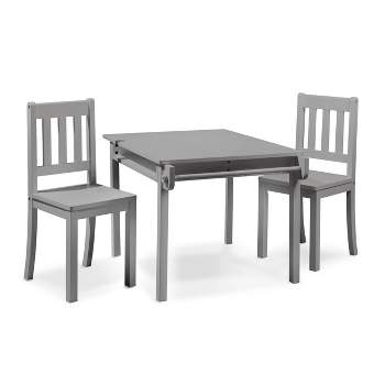 Melissa & Doug Table & Chairs-Gray Furniture - Wooden Activity Play Table  And Chairs Set For Kids, Grey