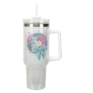 Elanze Designs Retro Disco Ball & Bow Paint Splatter Coquette 40 Oz. Stainless Steel Water Bottle Coffee Mug, Spill & Leak Resistant, Travel Tumbler - 1 of 1