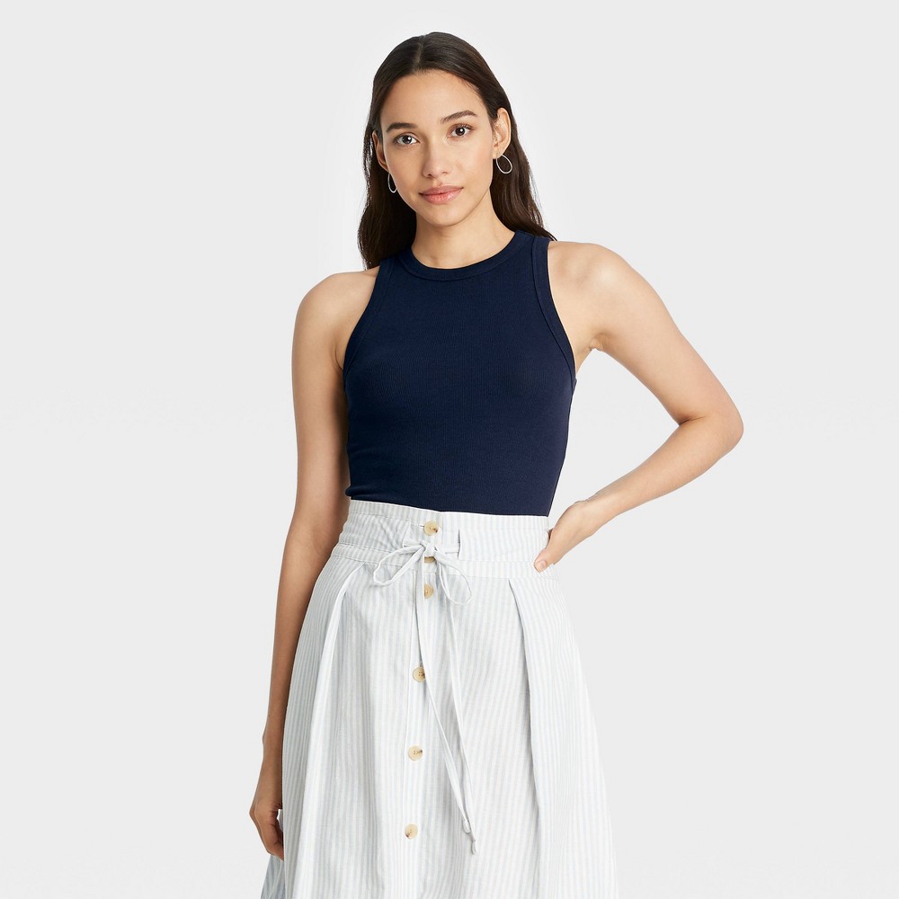 Women's Ribbed Tank Top - A New Day Navy S (4 tanks)