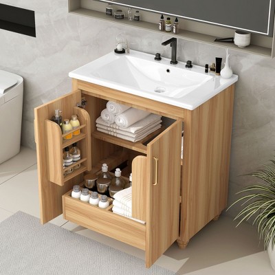 NicBex 30" Bathroom Storage Cabinet with Sink, Bathroom Vanity, 1 Drawer and 1 Spacious Cabinet with Adjustable Shelf for Bathroom, Natural
