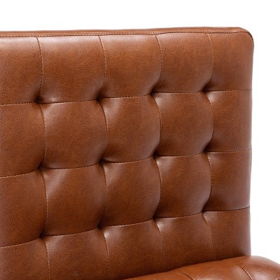 Cognac Faux Leather Tufted Slipper Chair with Dark Espresso Legs