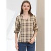 INSPIRE CHIC Women's V Neck 3/4 Sleeves Ligthweight Check Plaid Blouses - 3 of 4