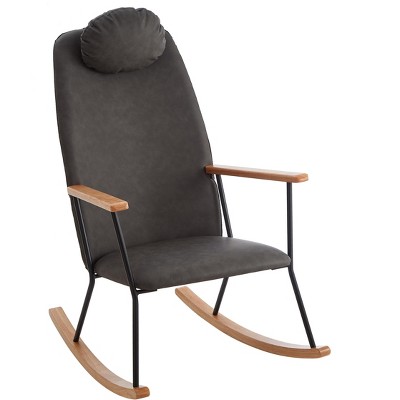 Airsurfer Modern Rocking Chair with Adjustable Headrest, Tech Leather Upholstery, High Back Glider for Nursery, Bedroom, Living Room