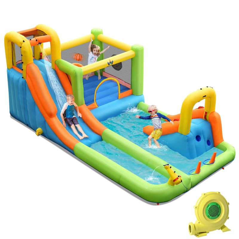Costway Inflatable Water Slide Park Bounce House Climbing Wall W/ 750W Blower, 1 of 11