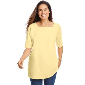 Woman Within Plus Size Perfect Elbow-Sleeve Square-Neck Tee - 1 of 4