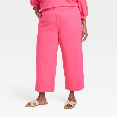 Women's High-Rise Cropped Wide Leg Sweatpants - A New Day™ Pink XXL