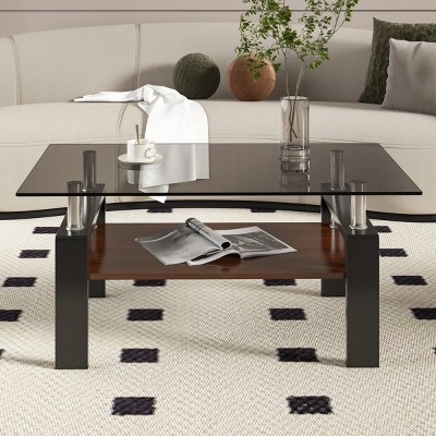 Coffee Tables Rectangular, Coffee Tables Contemporary With Tempered Glass Tabletop And Mdf Layer, Coffee Tables Modern-Cuddlewood