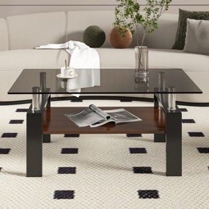 Coffee Tables Rectangular, Coffee Tables Contemporary With Tempered Glass Tabletop And Mdf Layer, Coffee Tables Modern-Cuddlewood - 1 of 4