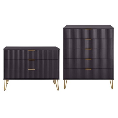 Manhattan Comfort Dumbo 2pc Modern 5 Drawer Dresser and 3 Drawer Dresser Set