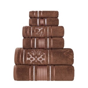 Zero Twist Cotton Solid and Floral Jacquard 6 Piece Bathroom Towel Set by Blue Nile Mills - 1 of 4