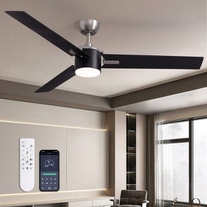 Siljoy 56-in Integrated LED Brushed Nickel with Black Blades Ceiling fan with Light-Remote Included(3Big blades) - 1 of 4
